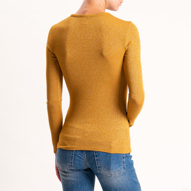 Zeroassoluto-T-shirt scollo v con lurex - Senape