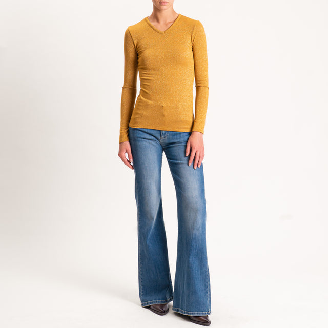 Zeroassoluto-T-shirt scollo v con lurex - Senape