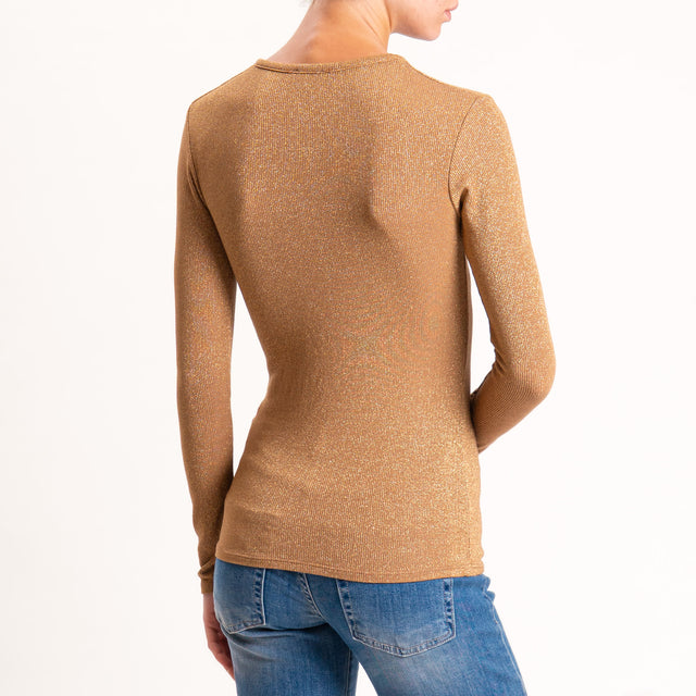 Zeroassoluto-T-shirt scollo v con lurex - tabacco