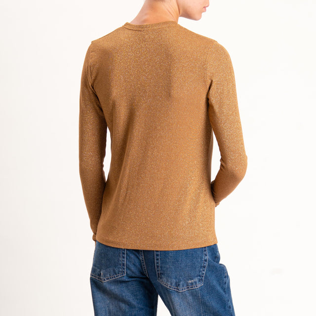 Zeroassoluto-T-shirt girocollo con lurex - tabacco