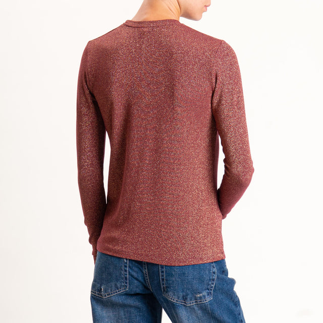 Zeroassoluto-T-shirt girocollo con lurex - vino
