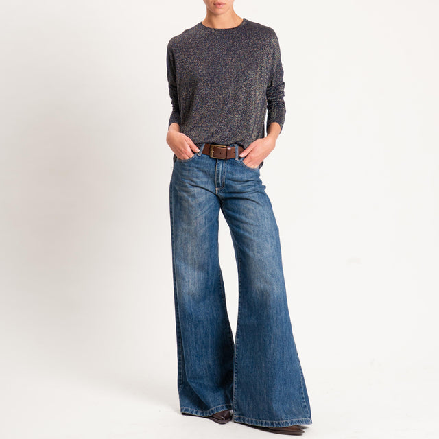 Zeroassoluto-T-shirt girocollo a scatola con lurex - blu