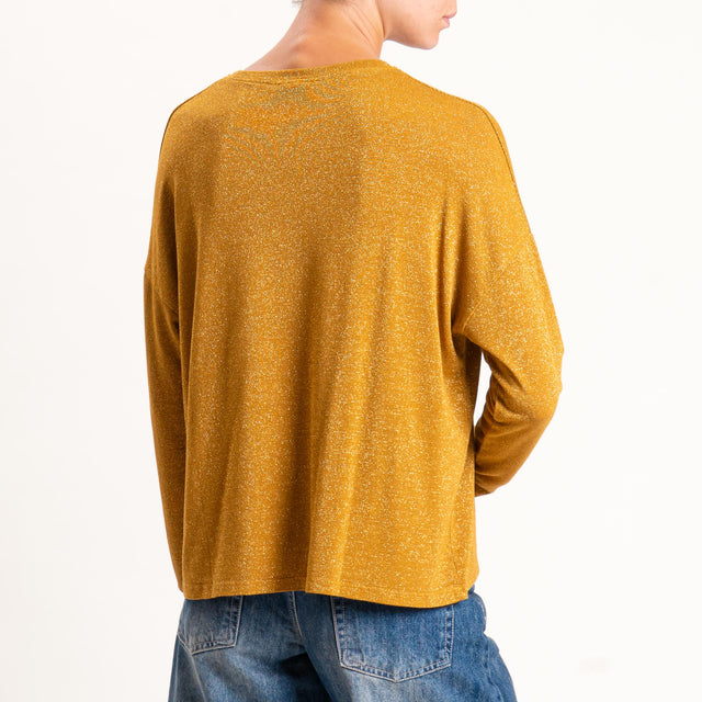 Zeroassoluto-T-shirt girocollo a scatola con lurex - Senape