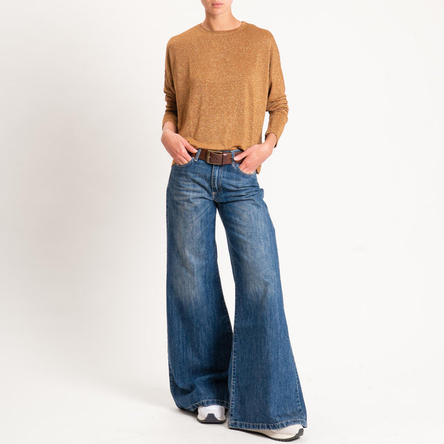 Zeroassoluto-T-shirt girocollo a scatola con lurex - tabacco