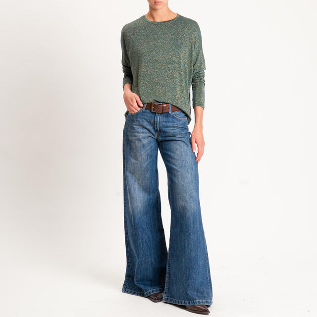 Zeroassoluto-T-shirt girocollo a scatola con lurex - verde bottiglia