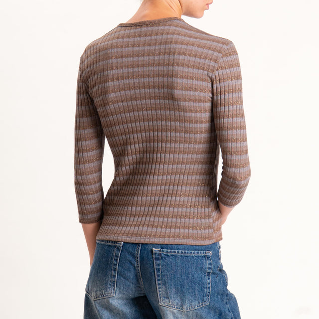Zeroassoluto-Maglia costine a righe in lurex - grigio/biscotto