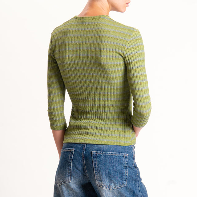 Zeroassoluto-Maglia costine a righe in lurex - oliva