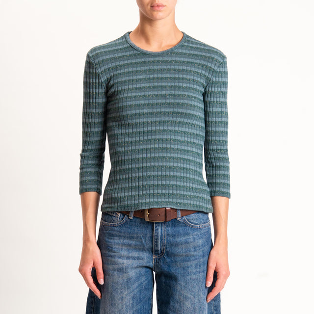 Zeroassoluto-Maglia costine a righe in lurex - verde bottiglia