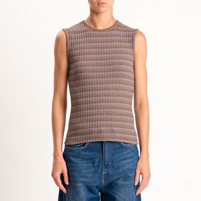 Zeroassoluto-Top costine a righe in lurex - grigio/biscotto