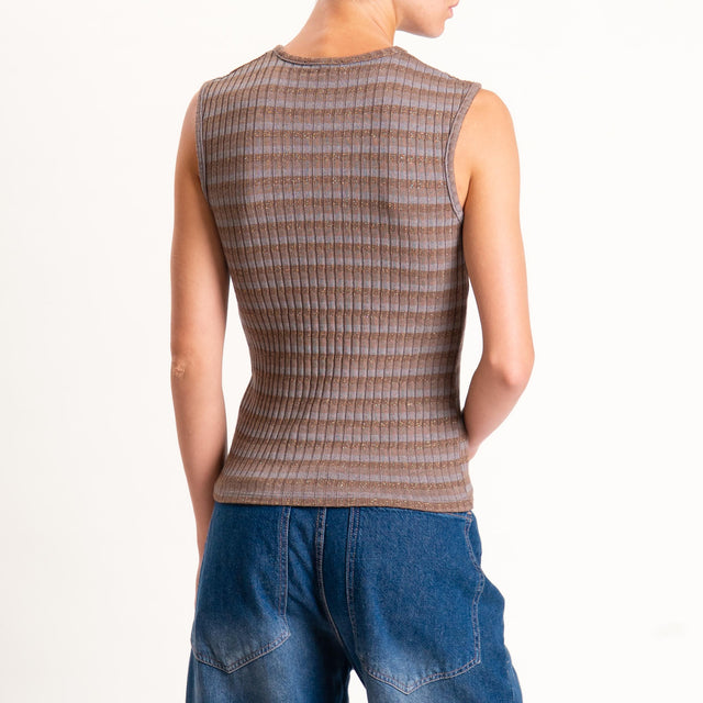 Zeroassoluto-Top costine a righe in lurex - grigio/biscotto