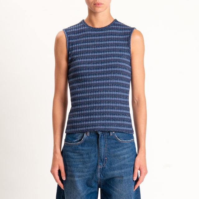 Zeroassoluto-Top costine a righe in lurex - blu/jeans