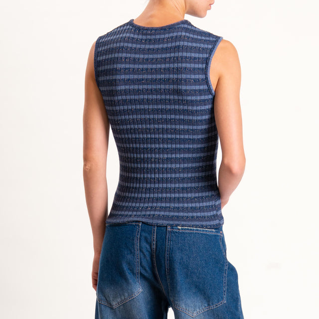 Zeroassoluto-Top costine a righe in lurex - blu/jeans