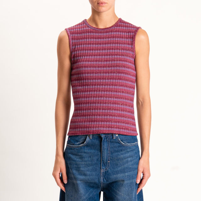 Zeroassoluto-Top costine a righe in lurex - mauve/vino