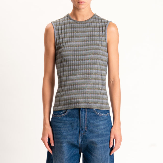 Zeroassoluto-Top costine a righe in lurex - salvia/militare