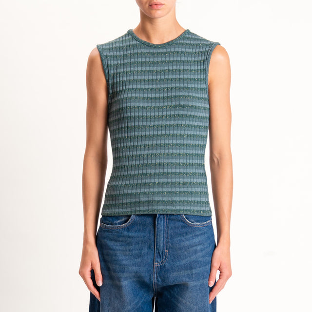 Zeroassoluto-Top costine a righe in lurex - verde bottiglia