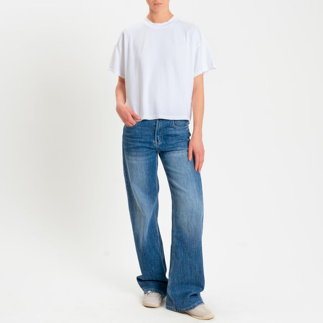 Zeroassoluto-T-shirt scatola girocollo bordo alto cotone elasticizzato - bianco