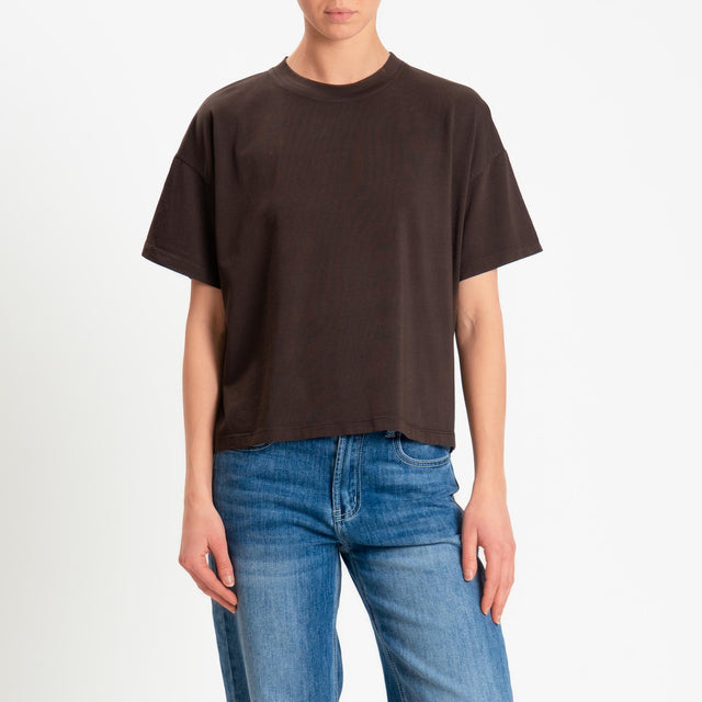 Zeroassoluto-T-shirt scatola girocollo bordo alto - moro