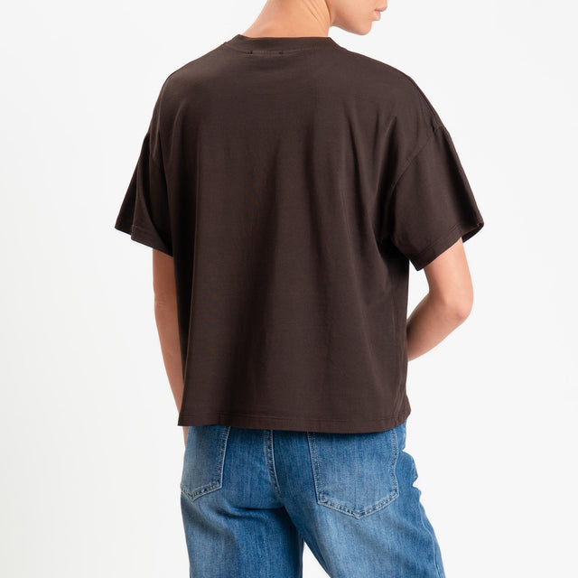 Zeroassoluto-T-shirt scatola girocollo bordo alto - moro