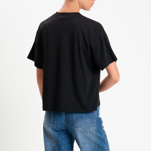 Zeroassoluto-T-shirt scatola girocollo bordo alto - nero