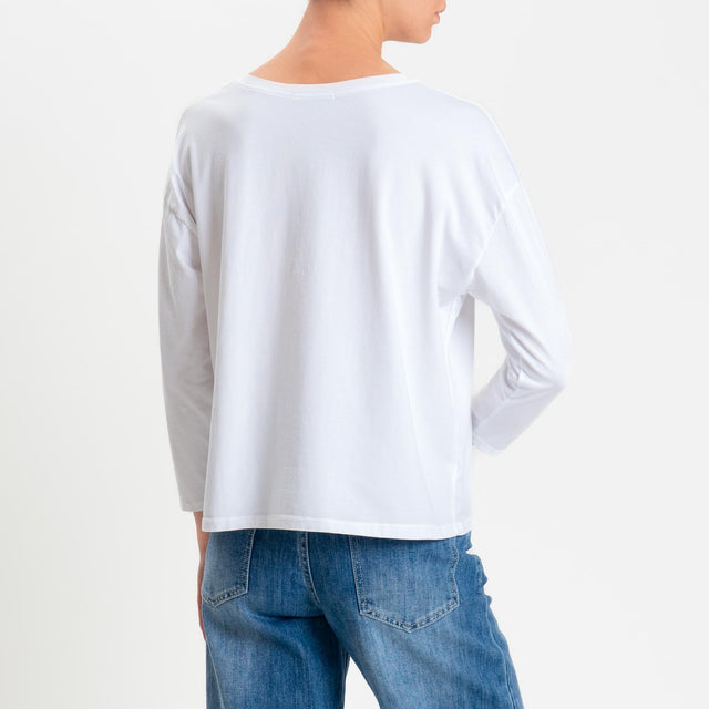 Zeroassoluto-T-shirt scatola scollo v elasticizzato - bianco