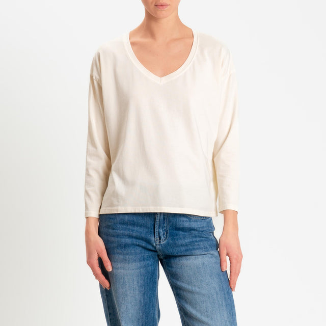 Zeroassoluto-T-shirt scatola scollo v cotone elasticizzato - burro