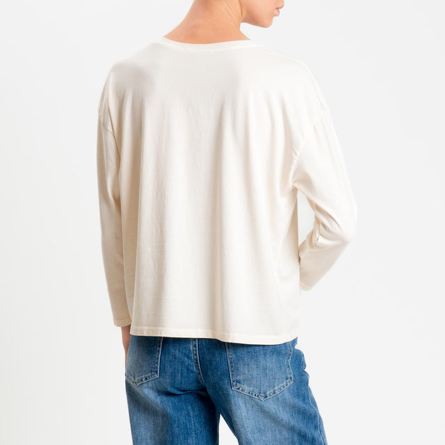 Zeroassoluto-T-shirt scatola scollo v elasticizzato - burro