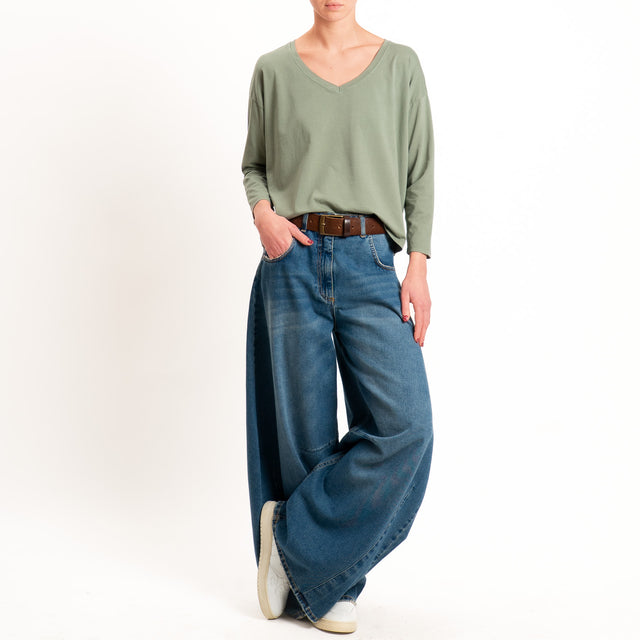 Zeroassoluto-T-shirt scatola scollo v elasticizzato - militare