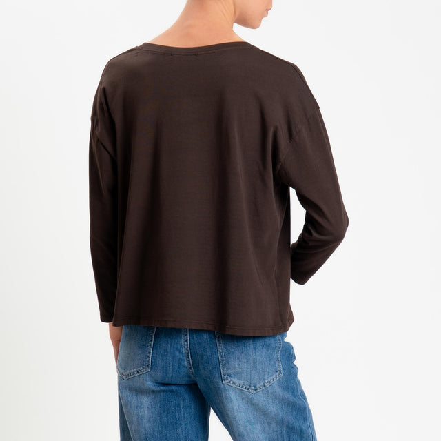 Zeroassoluto-T-shirt scatola scollo v elasticizzato - moro