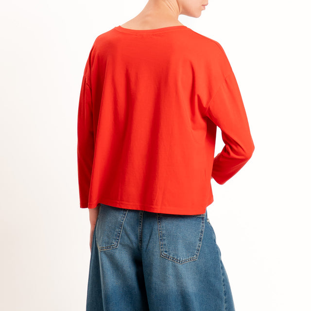 Zeroassoluto-T-shirt scatola scollo v elasticizzato - rosso