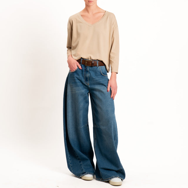 Zeroassoluto-T-shirt scatola scollo v elasticizzato - safari