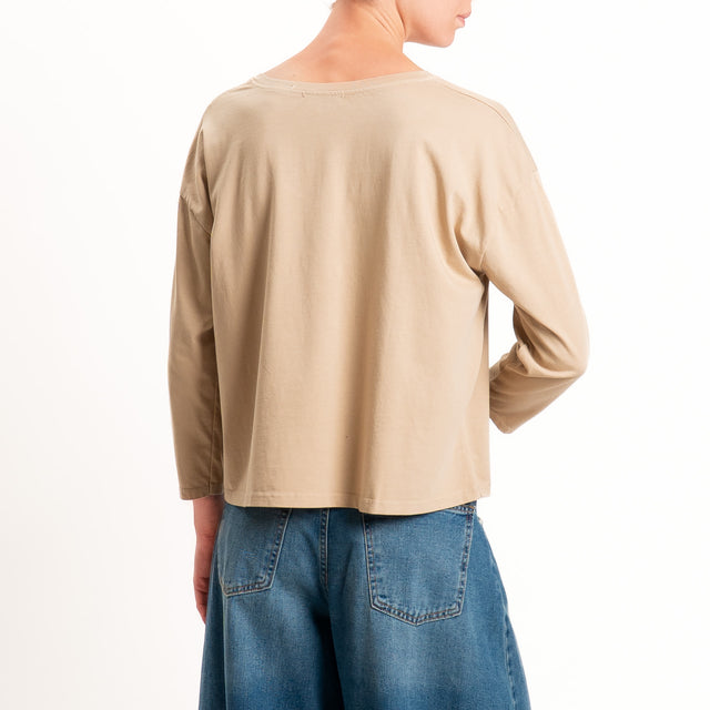 Zeroassoluto-T-shirt scatola scollo v elasticizzato - safari