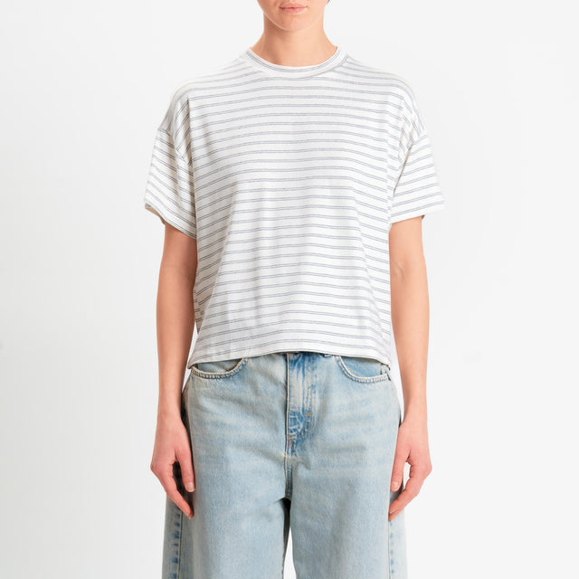 Zeroassoluto-T-shirt girocollo a righe in jersey elasticizzato - panna/grigio melange