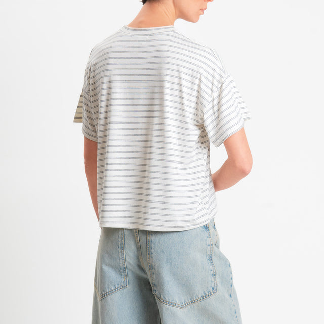 Zeroassoluto-T-shirt girocollo a righe in jersey elasticizzato - panna/grigio melange