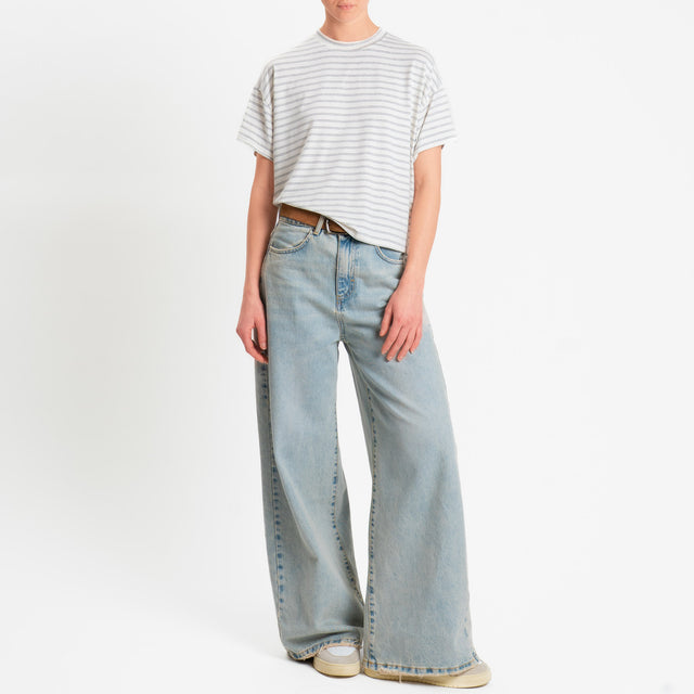 Zeroassoluto-T-shirt girocollo a righe in jersey elasticizzato - panna/grigio melange