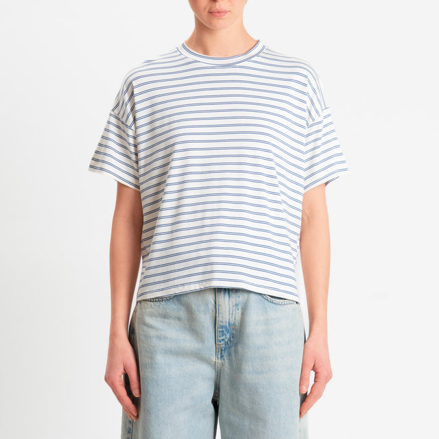 Zeroassoluto-T-shirt girocollo a righe in jersey elasticizzato - panna/jeans