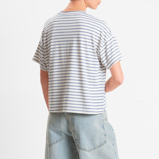 Zeroassoluto-T-shirt girocollo a righe in jersey elasticizzato - panna/jeans