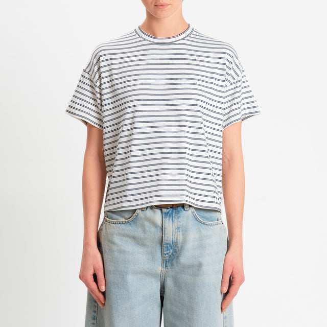 Zeroassoluto-T-shirt girocollo a righe in jersey elasticizzato - panna/nero