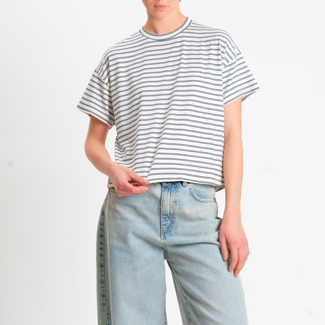 Zeroassoluto-T-shirt girocollo a righe in jersey elasticizzato - panna/nero