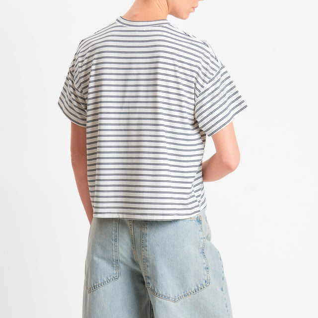 Zeroassoluto-T-shirt girocollo a righe in jersey elasticizzato - panna/nero