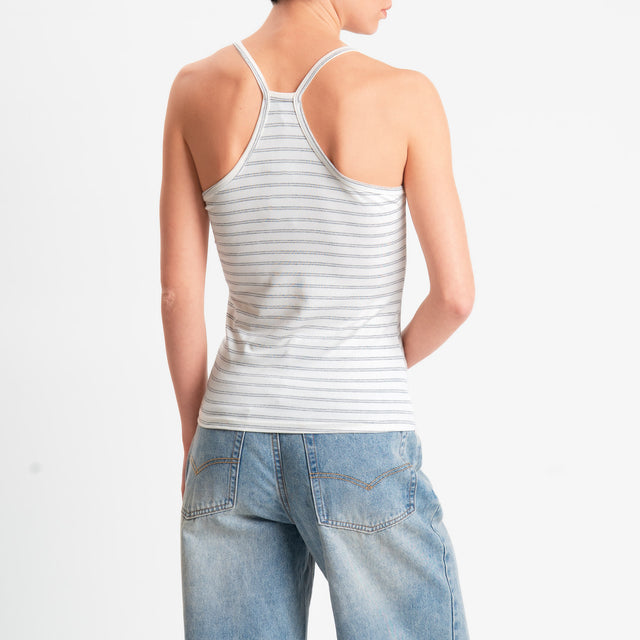 Zeroassoluto-Top a righe in jersey elasticizzato - panna/grigio melange