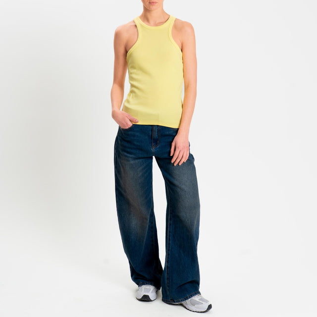 Zeroassoluto- Top a costine scollo halter cotone elasticizzato - yellow