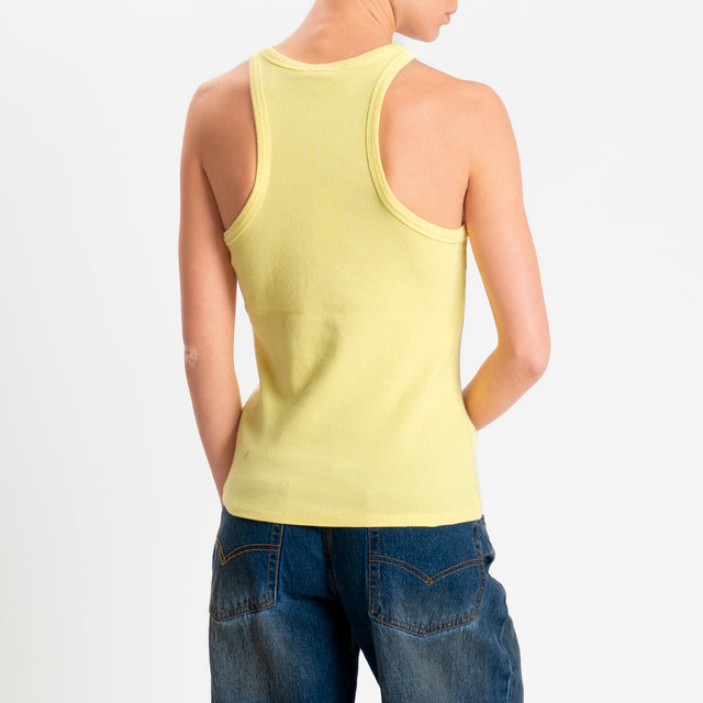 Zeroassoluto- Top a costine scollo halter cotone elasticizzato - yellow