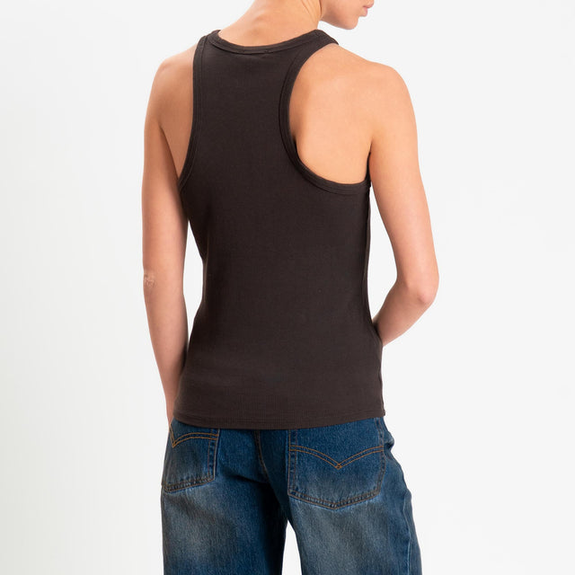 Zeroassoluto- Top a costine scollo halter cotone elasticizzato - moro
