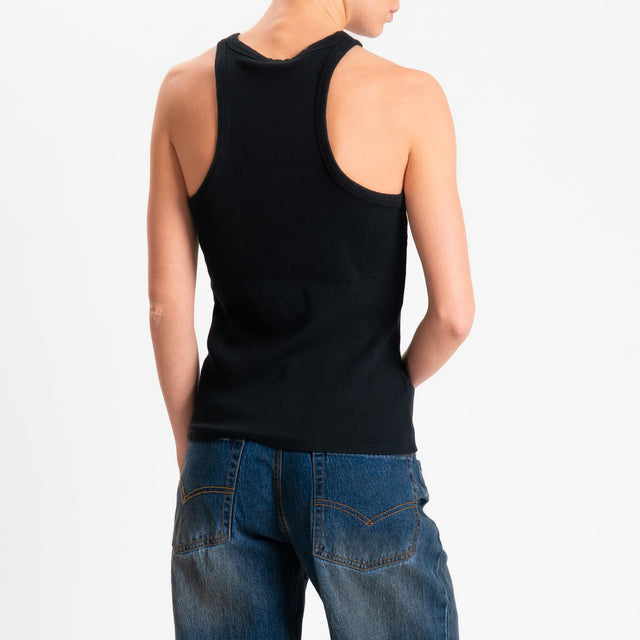 Zeroassoluto- Top a costine scollo halter cotone elasticizzato - Nero