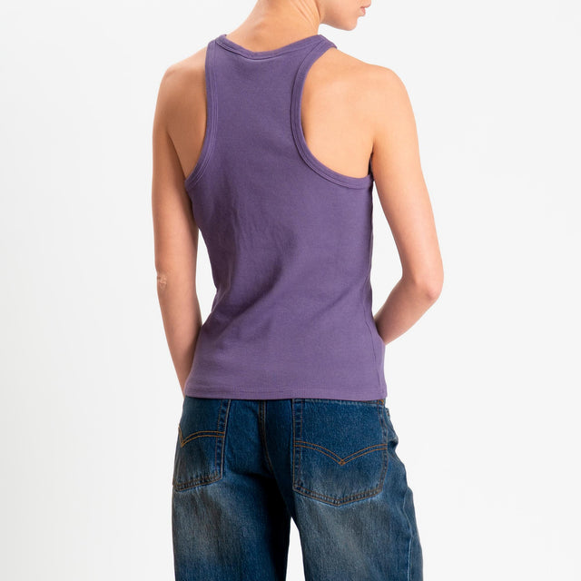 Zeroassoluto- Top a costine scollo halter cotone elasticizzato - purple