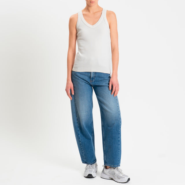 Zeroassoluto-Top a costine scollo v cotone elasticizzato - burro