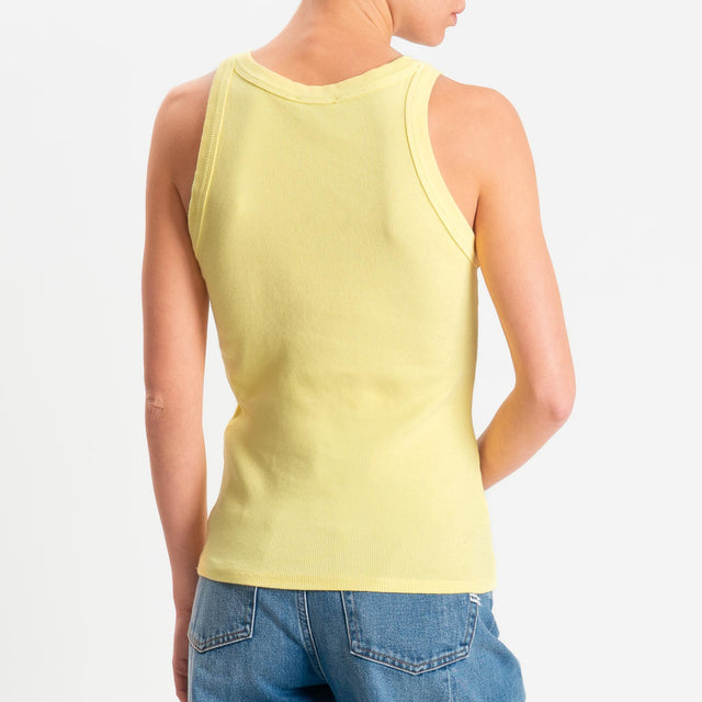 Zeroassoluto-Top a costine scollo v cotone elasticizzato - yellow
