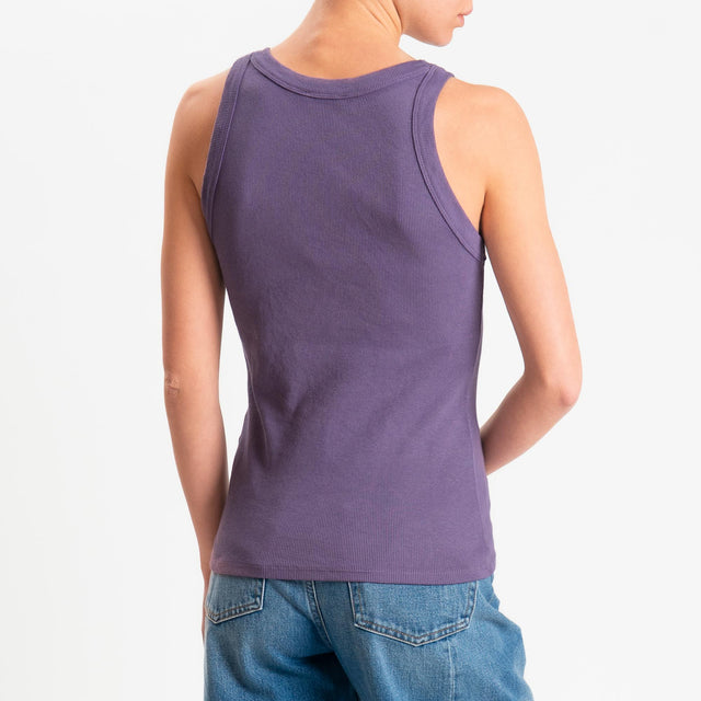 Zeroassoluto-Top a costine scollo v cotone elasticizzato - purple