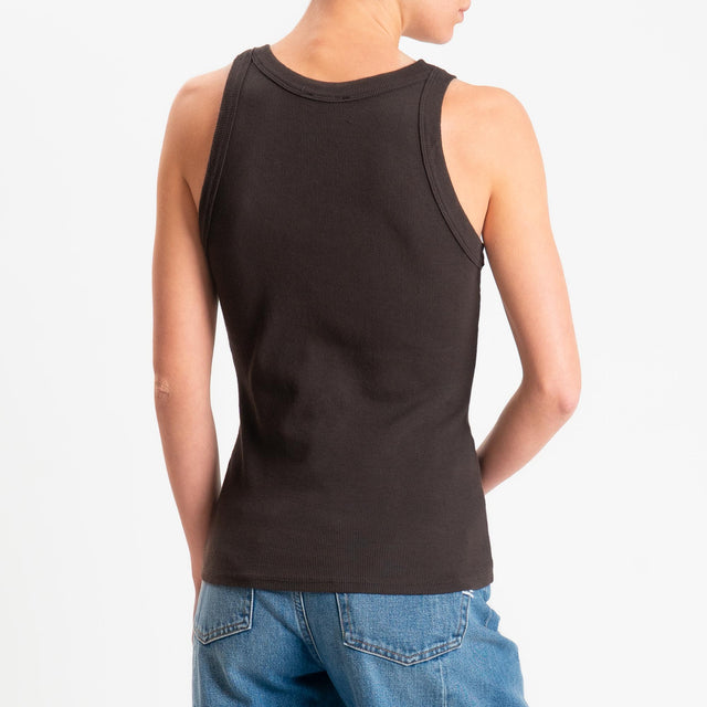 Zeroassoluto-Top a costine scollo v cotone elasticizzato - moro