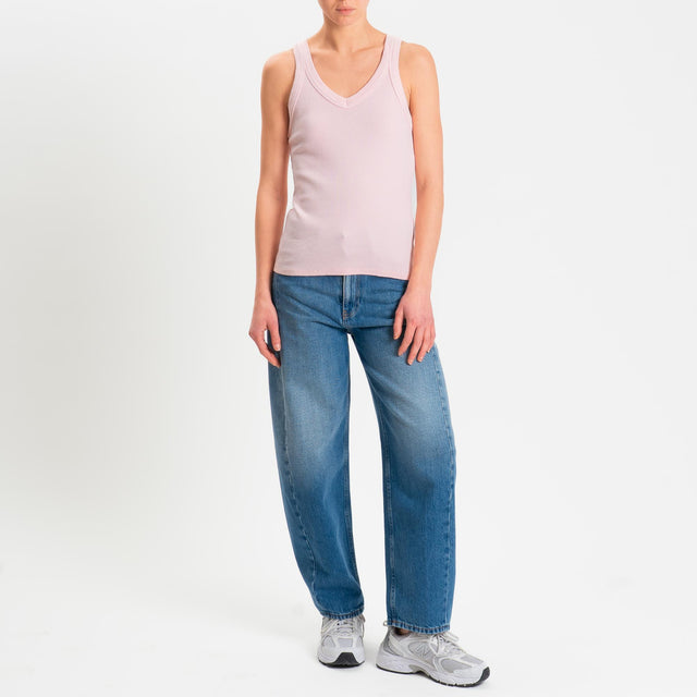 Zeroassoluto-Top a costine scollo v cotone elasticizzato - pink